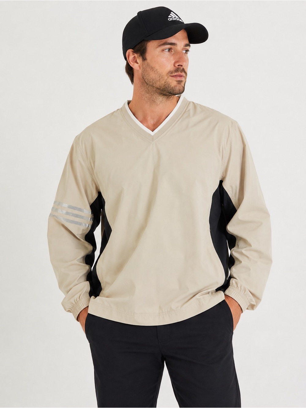Adidas Golf ClimaProof Pullover Wind Jacket Beige Black Men’s Small